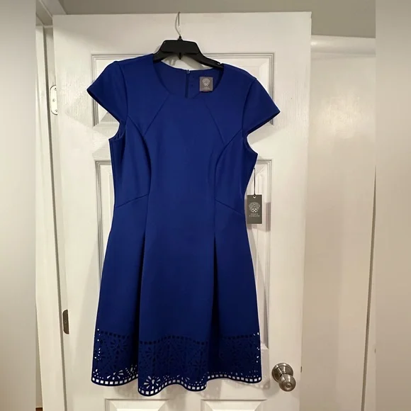 Vince Camuto Laser Cut Fit & Flare Scuba Dress Cobalt 12 at Nordstrom Rack - Womens Daytime Dresses - Casual Dresses - Dresswear